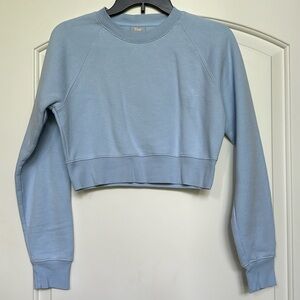 Aritzia TNA Cozy Fleece Light Blue Cropped Crewneck Sweatshirt